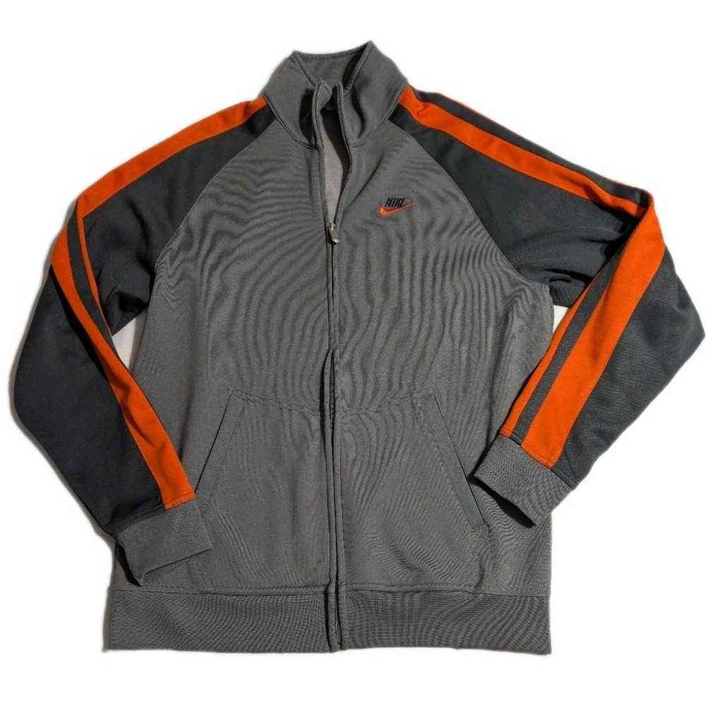 Nike Full Zip Track Jacket Gray Orange Stripe Athletic Retro Y2K Mens L